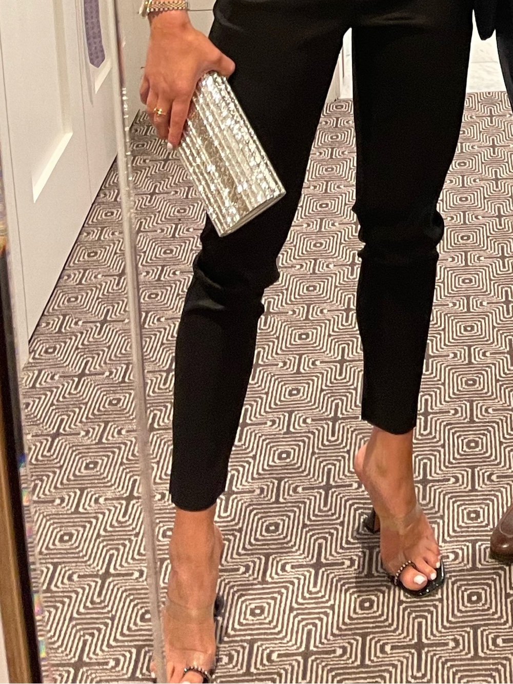 Amina Muaddi Black Patent Mules with Clear PVC Straps - Picture 1 of 4